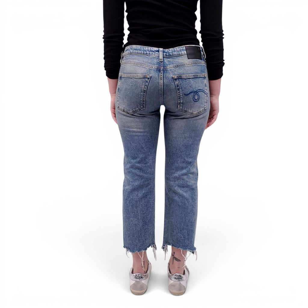 R13 'BOY STRAIGHT' JEANS WITH DISTRESSED HEM - SIZE 27