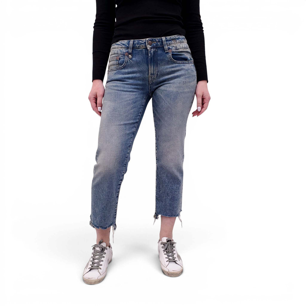R13 'BOY STRAIGHT' JEANS WITH DISTRESSED HEM - SIZE 27