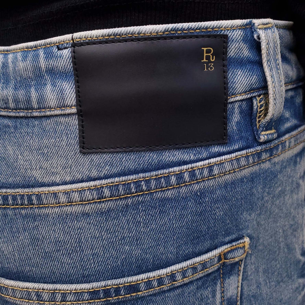 R13 'BOY STRAIGHT' JEANS WITH DISTRESSED HEM - SIZE 27