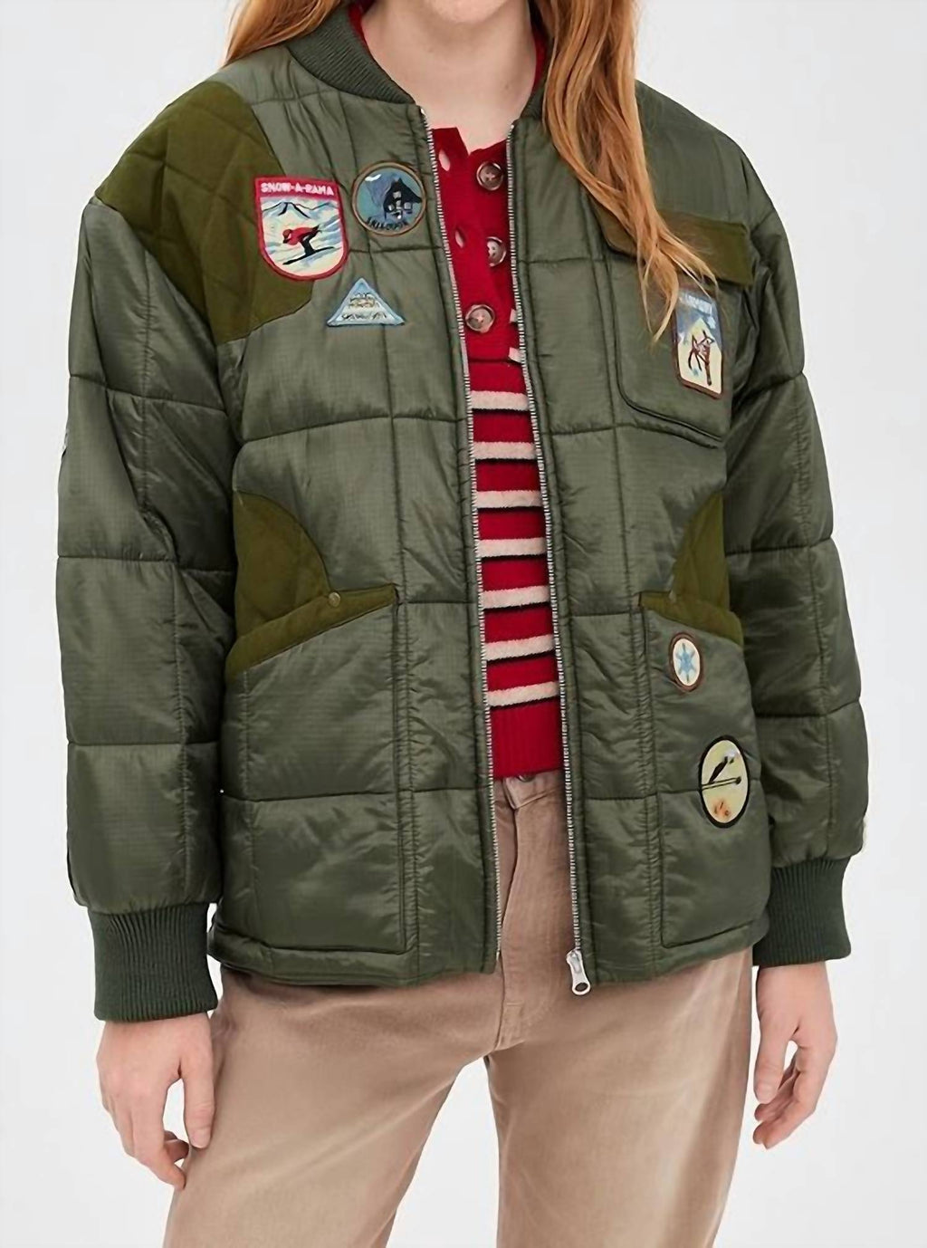 Eira Quilted Patched Puffer Jacket In Sea