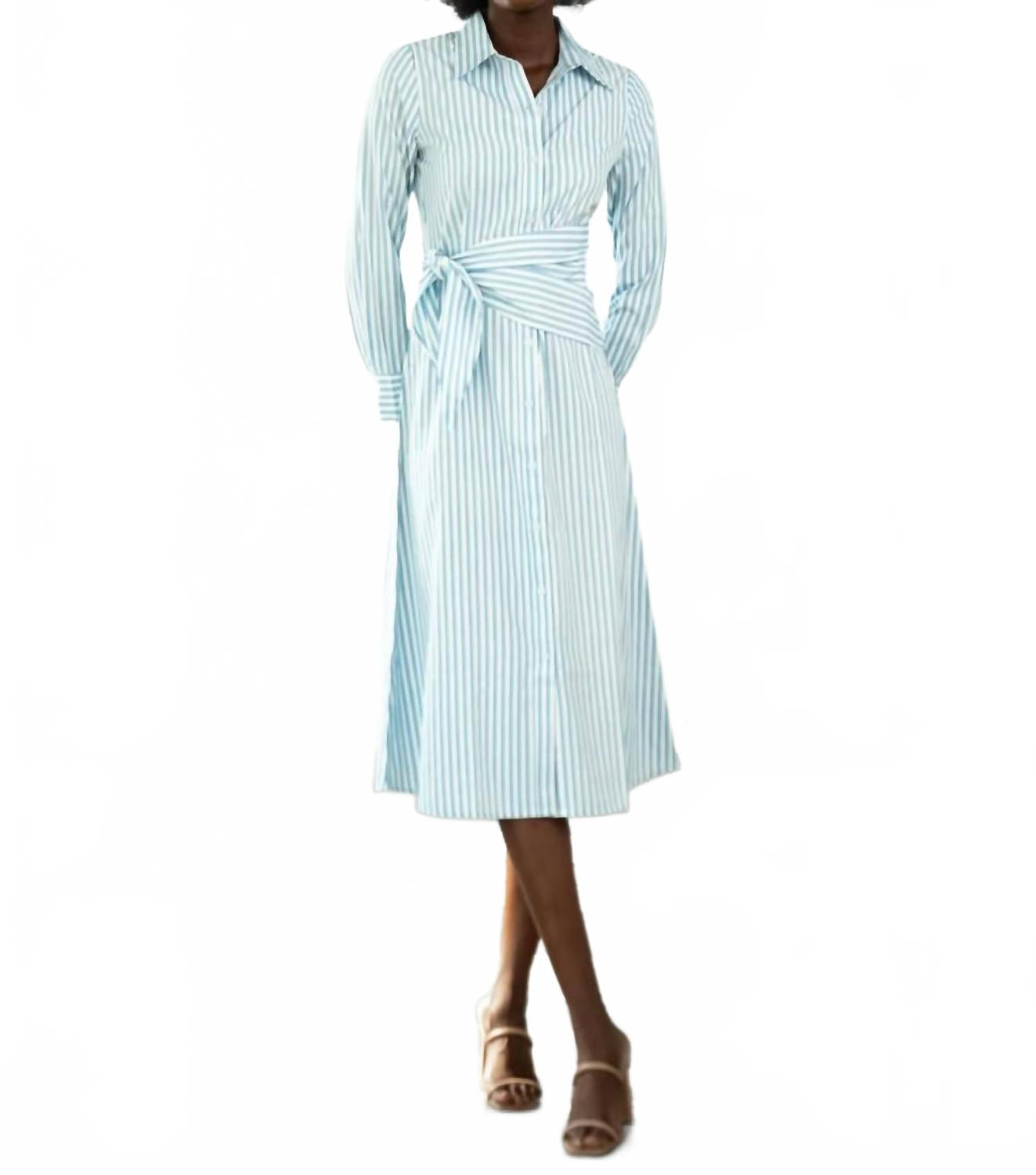 Sasha Shirt Midi Dress In Blue Stripe