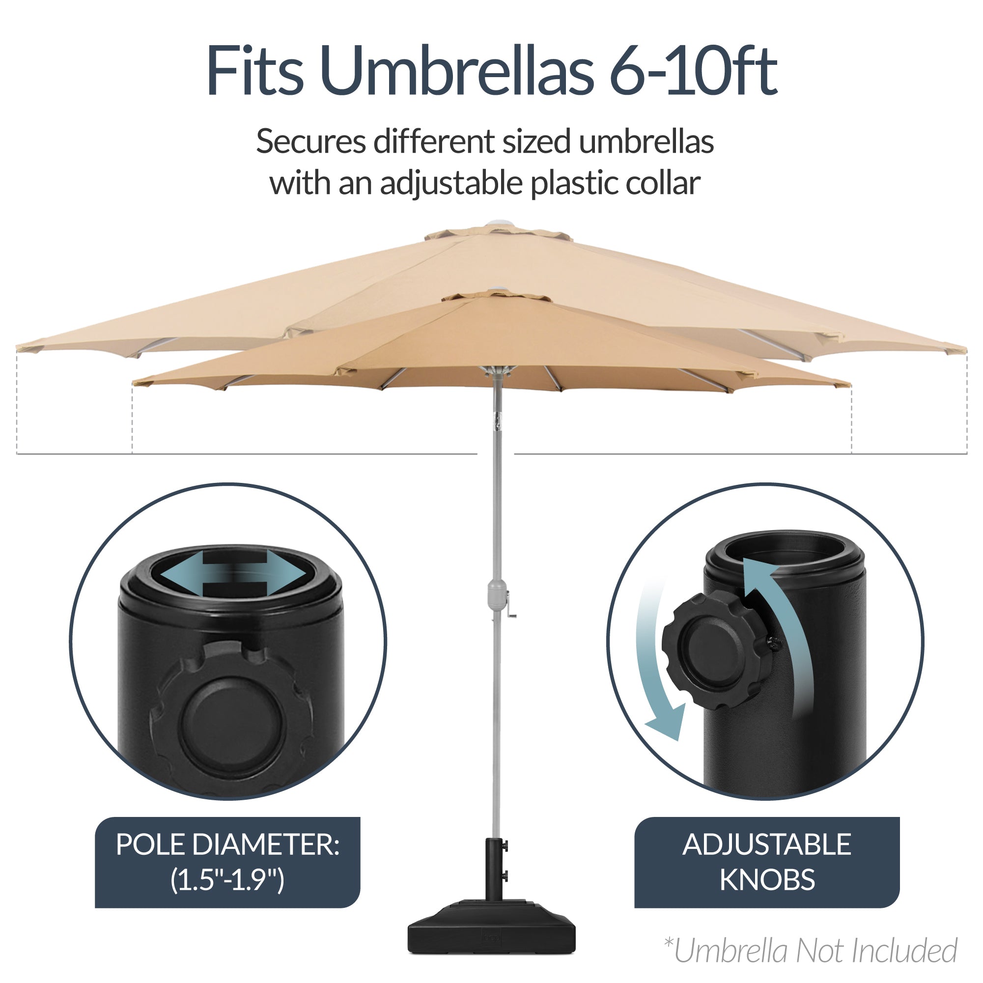 Best Choice Products Fillable Plastic Patio Umbrella Base Stand, Pole Holder w/ Adjustment Knob, Pyramid Design - Black