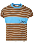 Versace Men Striped Cotton T-Shirt With Inlay