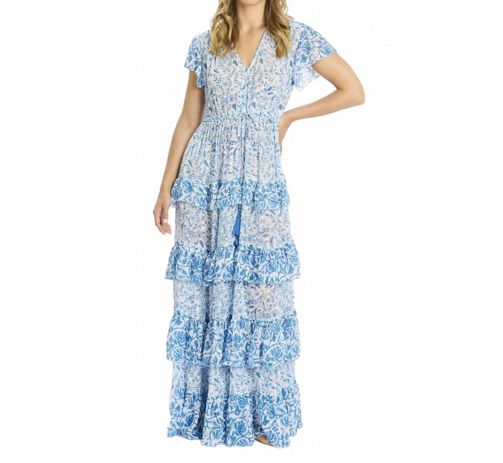 Celia Tiered Maxi Dress In Blue