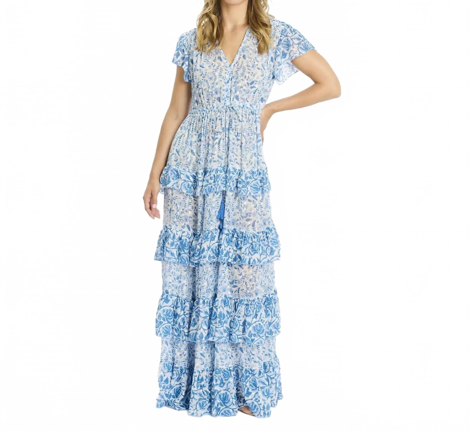 Celia Tiered Maxi Dress In Blue