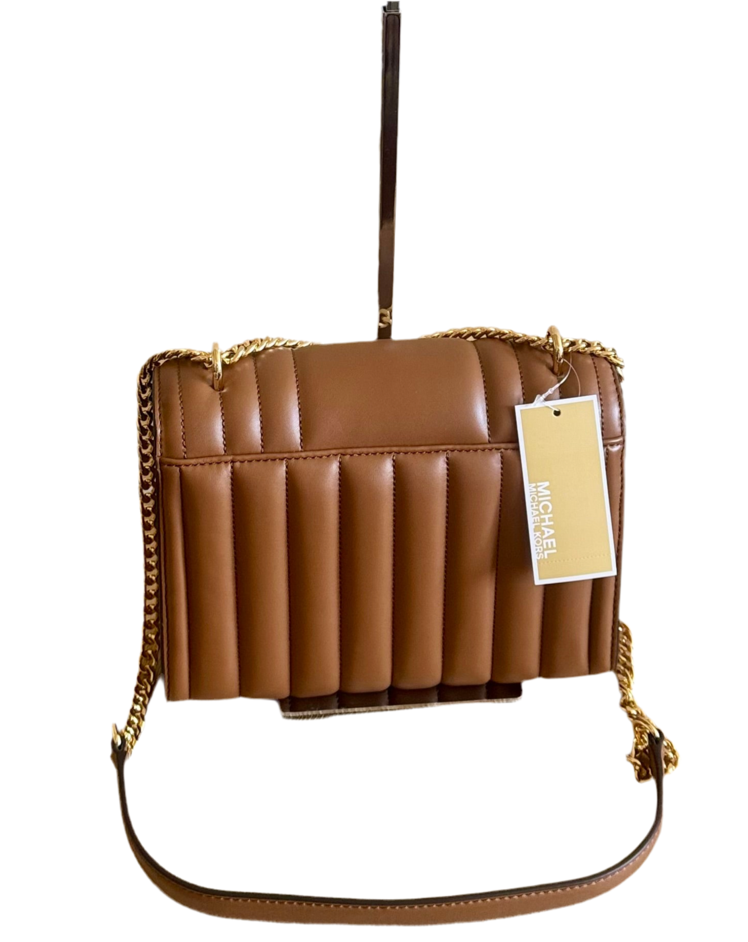 NWT Michael Kors Whitney Medium Flap Chain Shoulder Bag In Gold/Tan