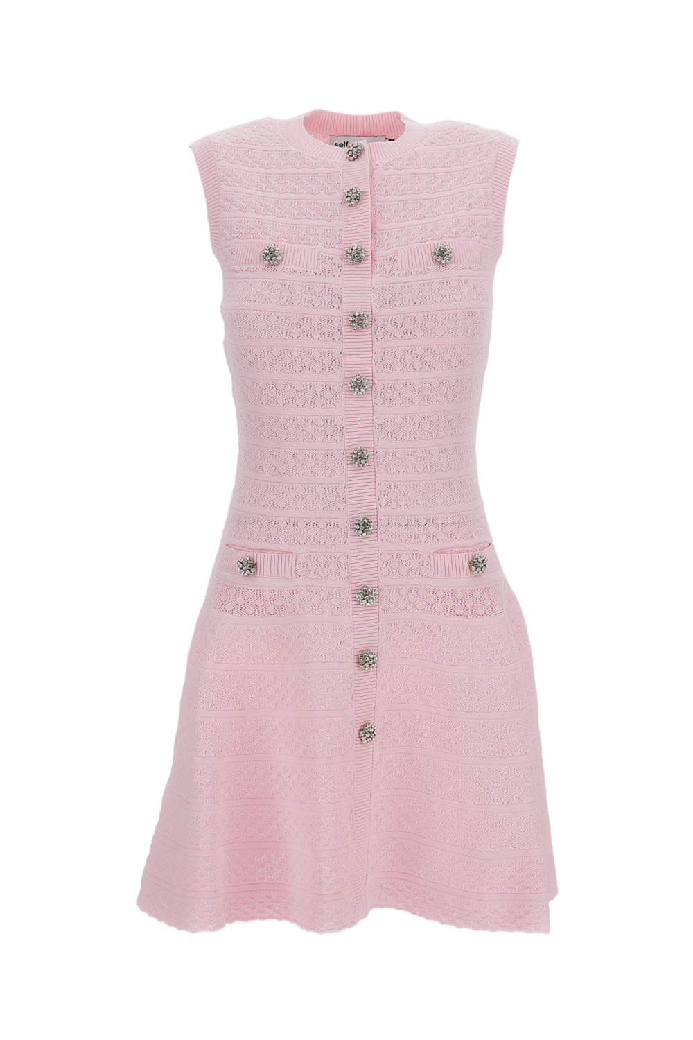 Pink Pointelle Diamante Knit Mini Dress