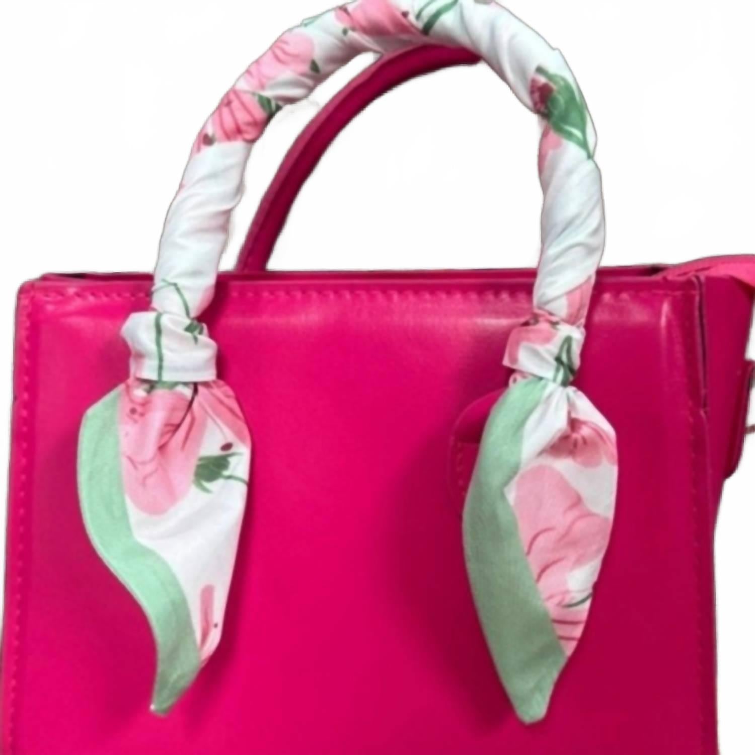 Women's Floral Skinny Wild Rag Scarf In Pink And Green