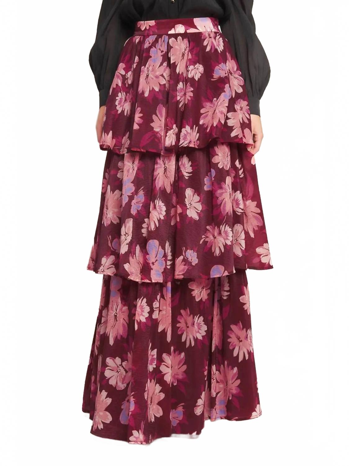 Blossom & Bordeaux Tiered Skirt