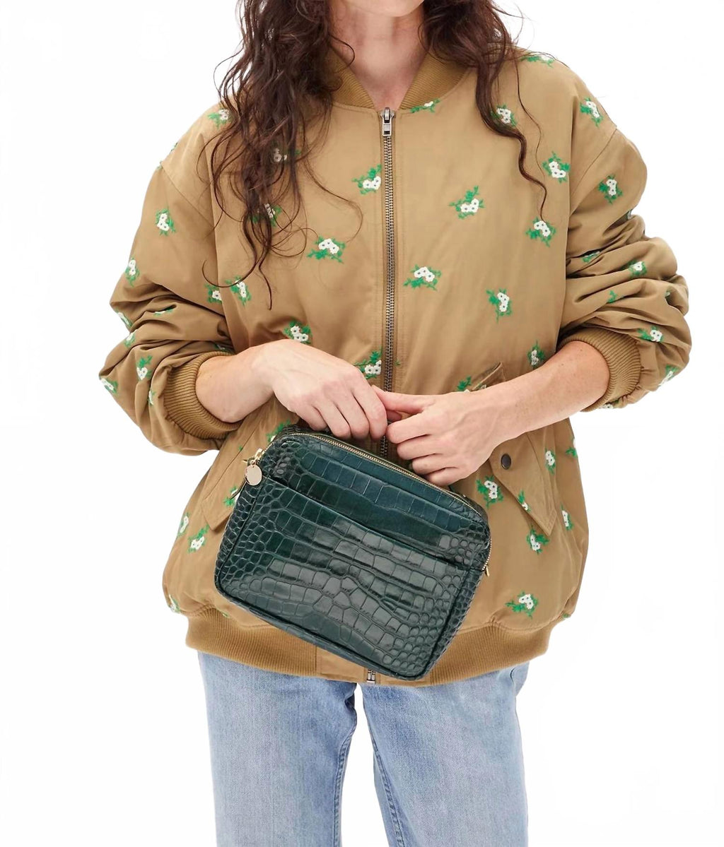 Women's Mirabel Structured Crossbody Bag In Deep Pine Croco Embossed Leather