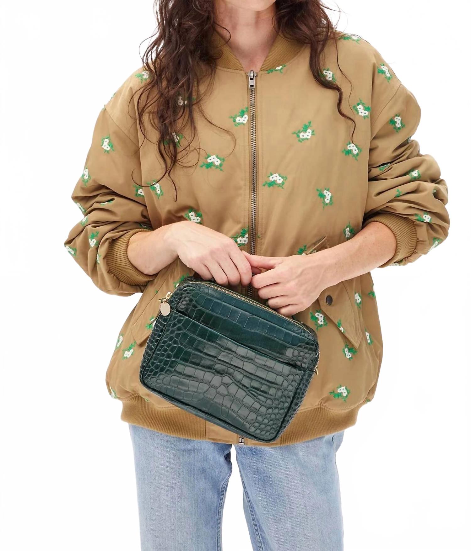 Women's Mirabel Structured Crossbody Bag In Deep Pine Croco Embossed Leather