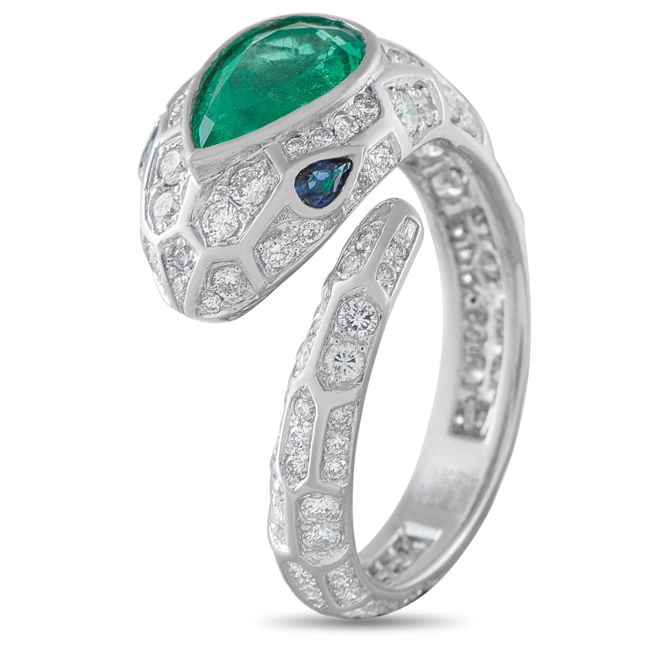 LB Exclusive Platinum 1.28ct Diamond, Emerald, and Sapphire Snake Ring MF18-041426