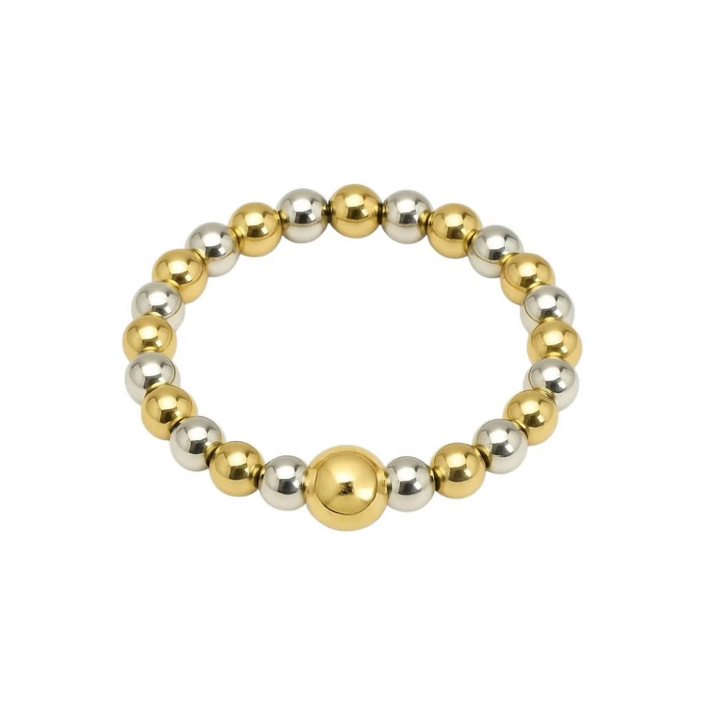 Women's Classic 2-Tone 2Mm Beaded Stretchy Ring In Gold/ Silver