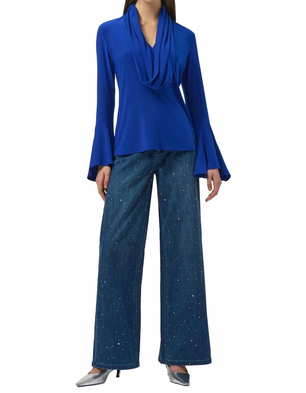 Silky Knit Fitted Cowl Neck Top In Royal Blue