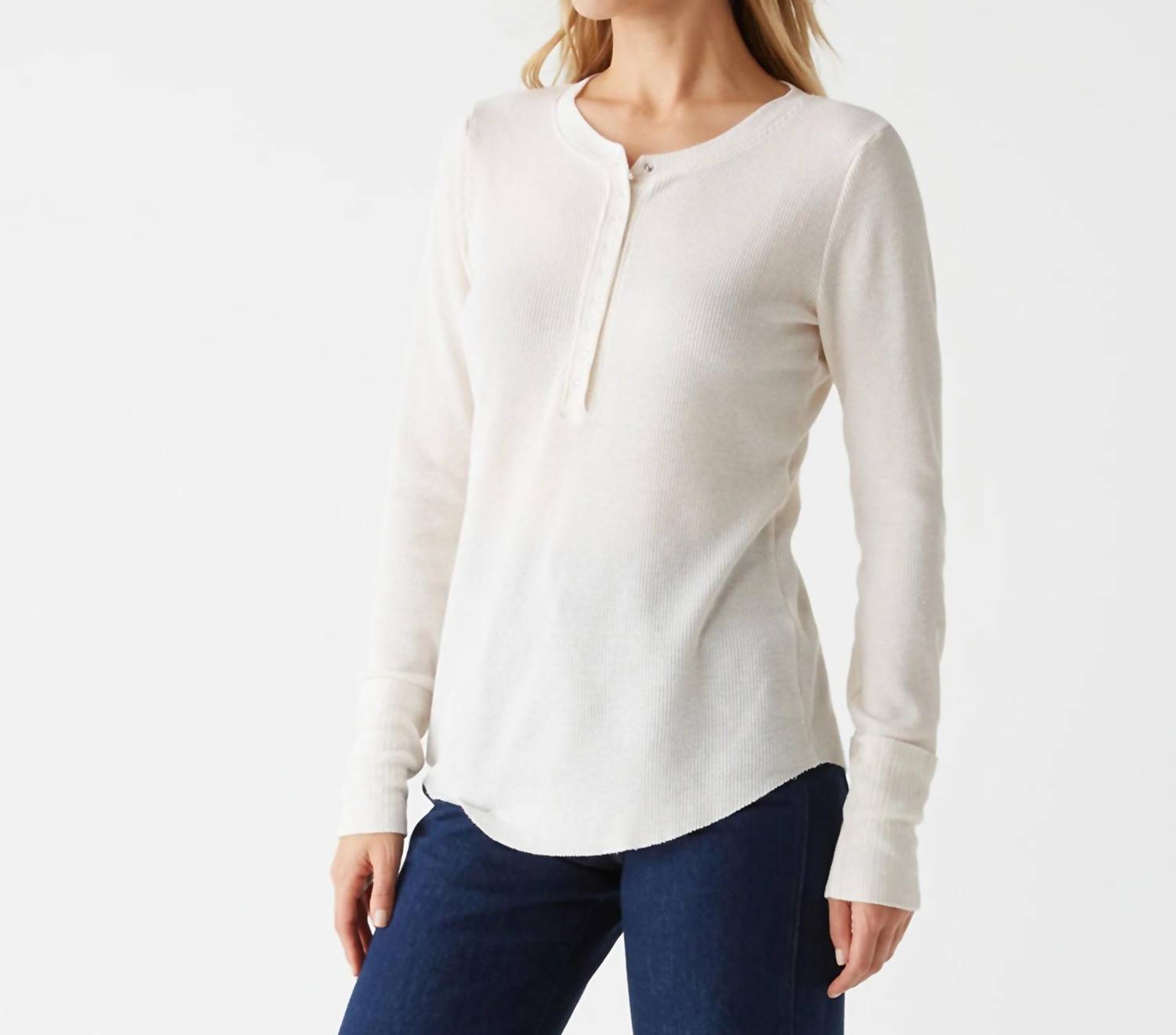 Regan Thermal Henley Tee In Chalk