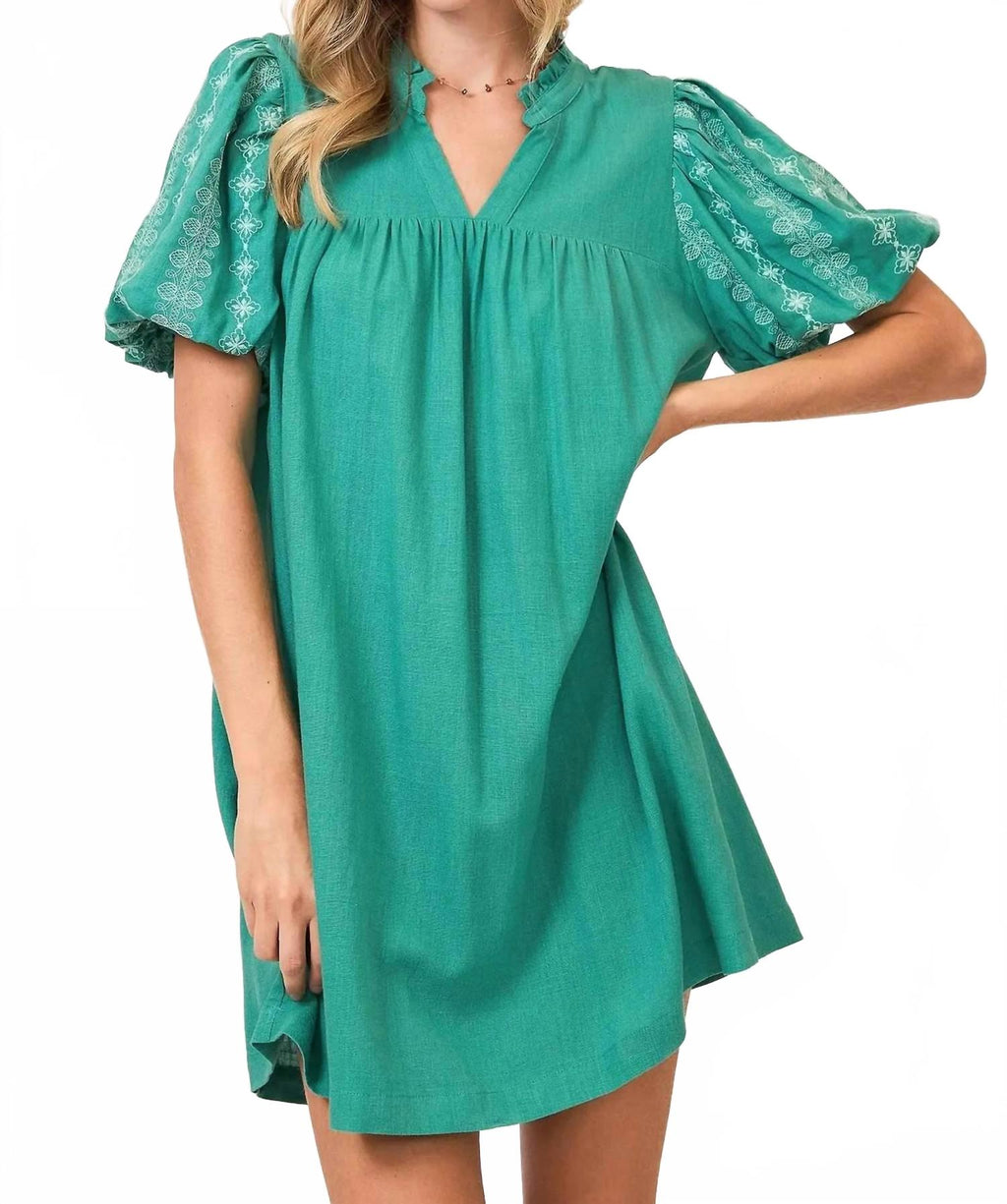 Embroidered Dress In Green