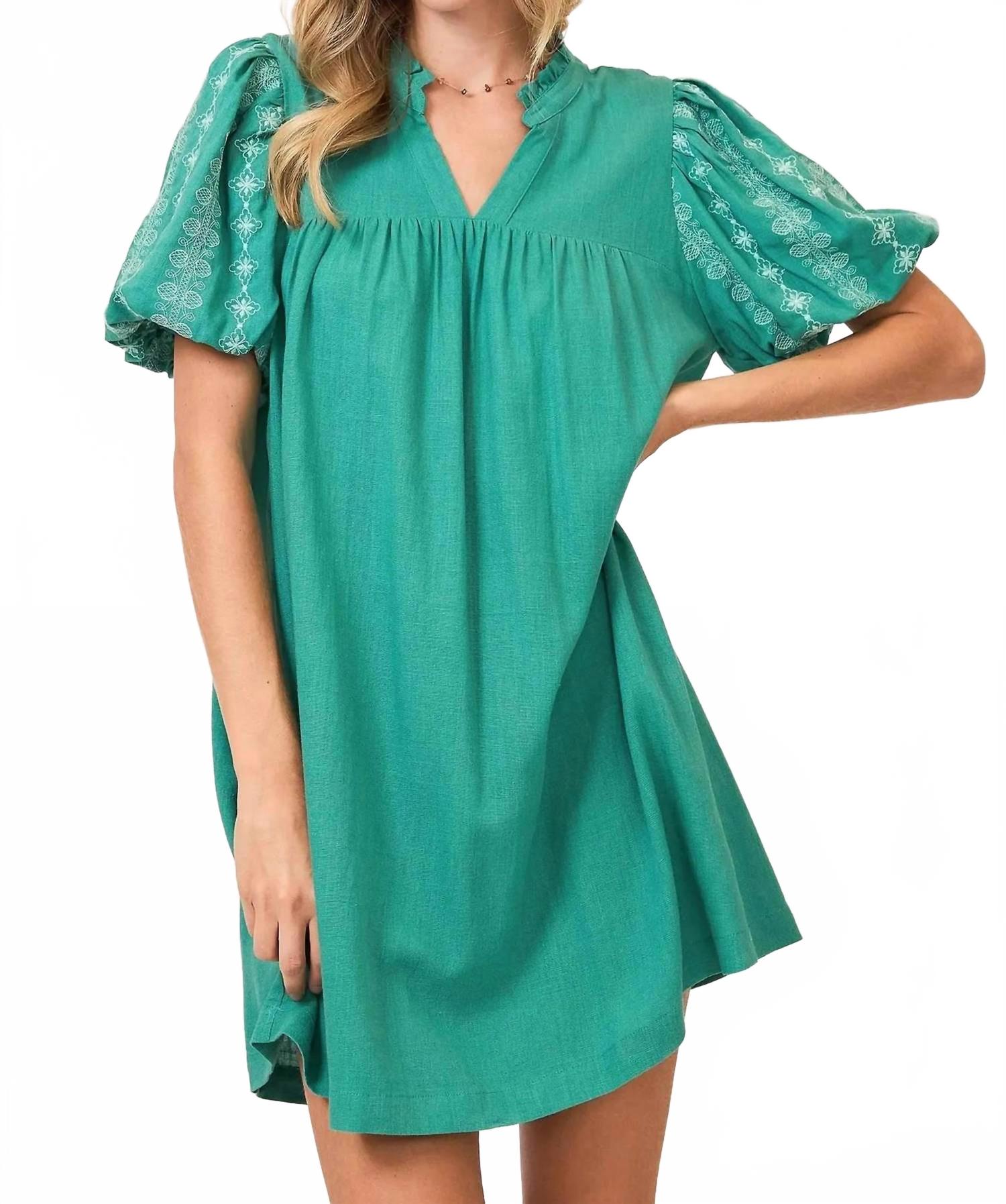 Embroidered Dress In Green
