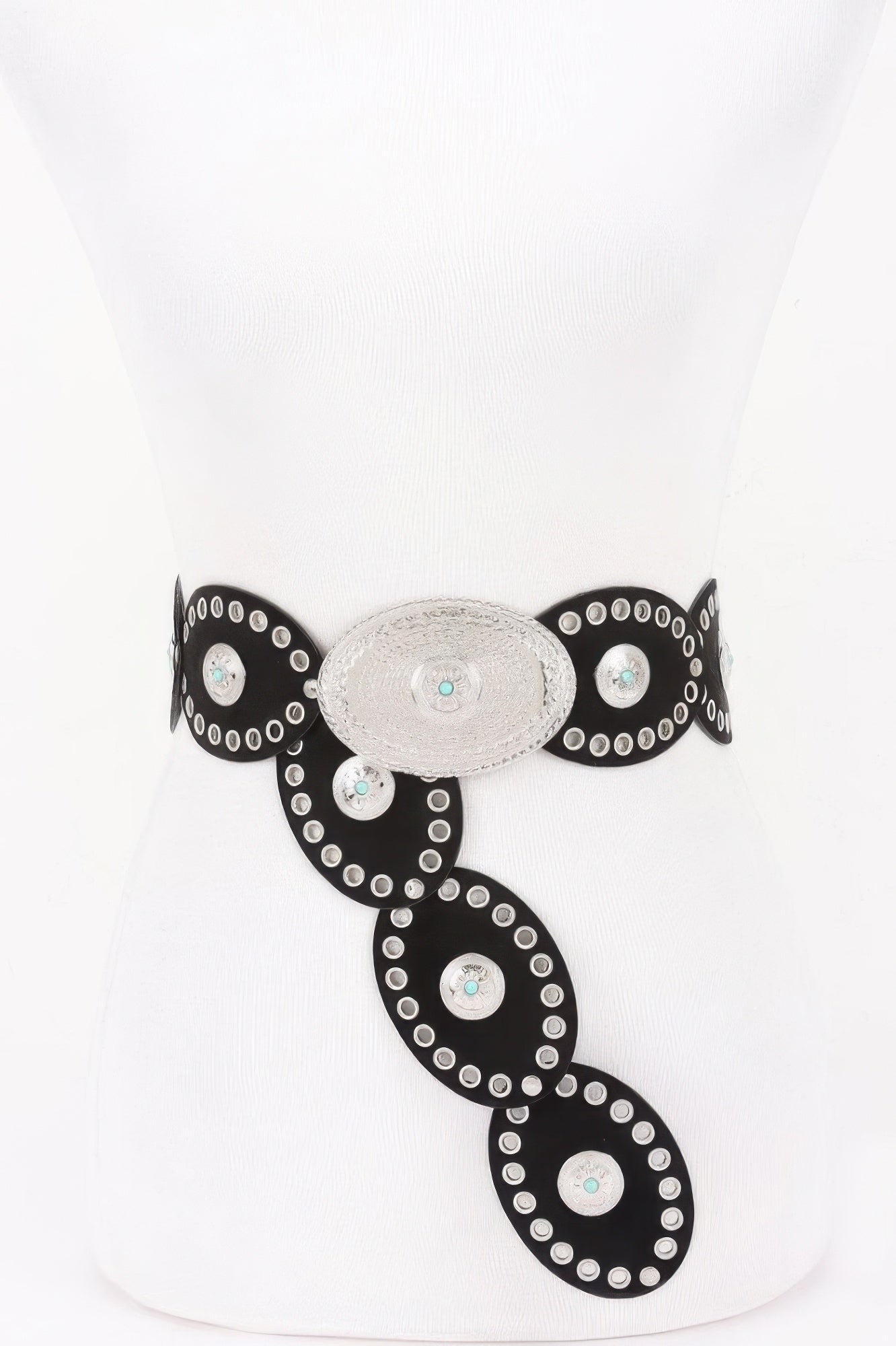 Wide Statement Belt with Oval Studded Design