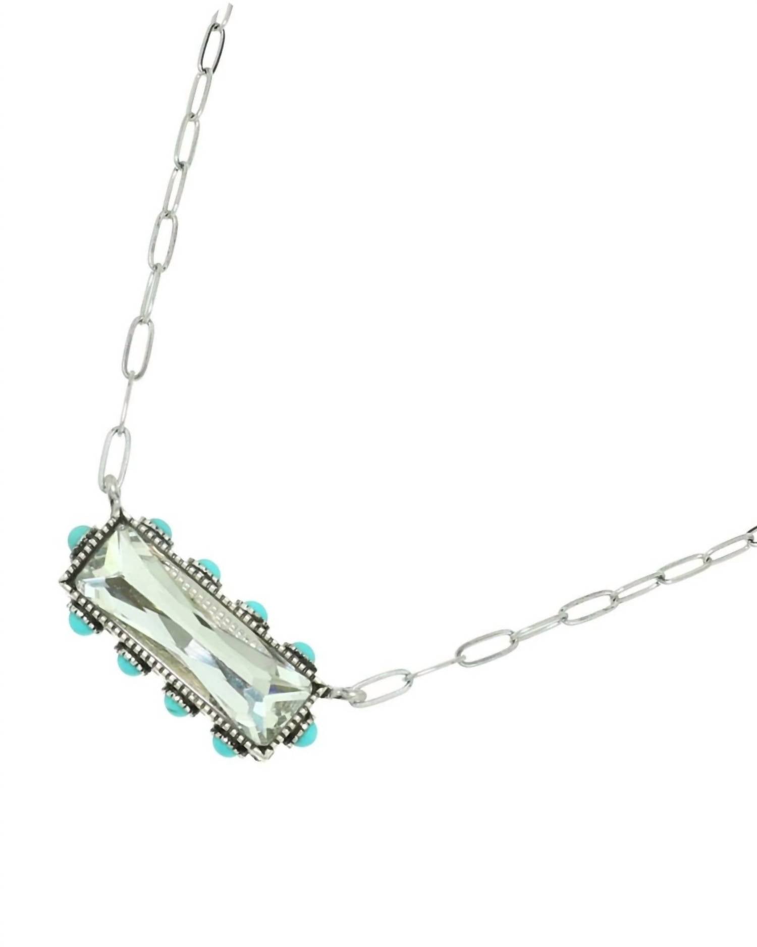 Women's Horizontal Bar Necklace In Clear Gemstone