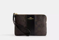 NWT Coach Signature Canvas & Leather Corner Zip Wristlet Wallet Walnut/Brown/Black
