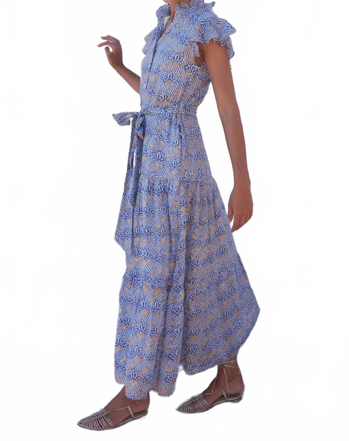 Ruffle Collar Button Maxi Dress In Florence Blue