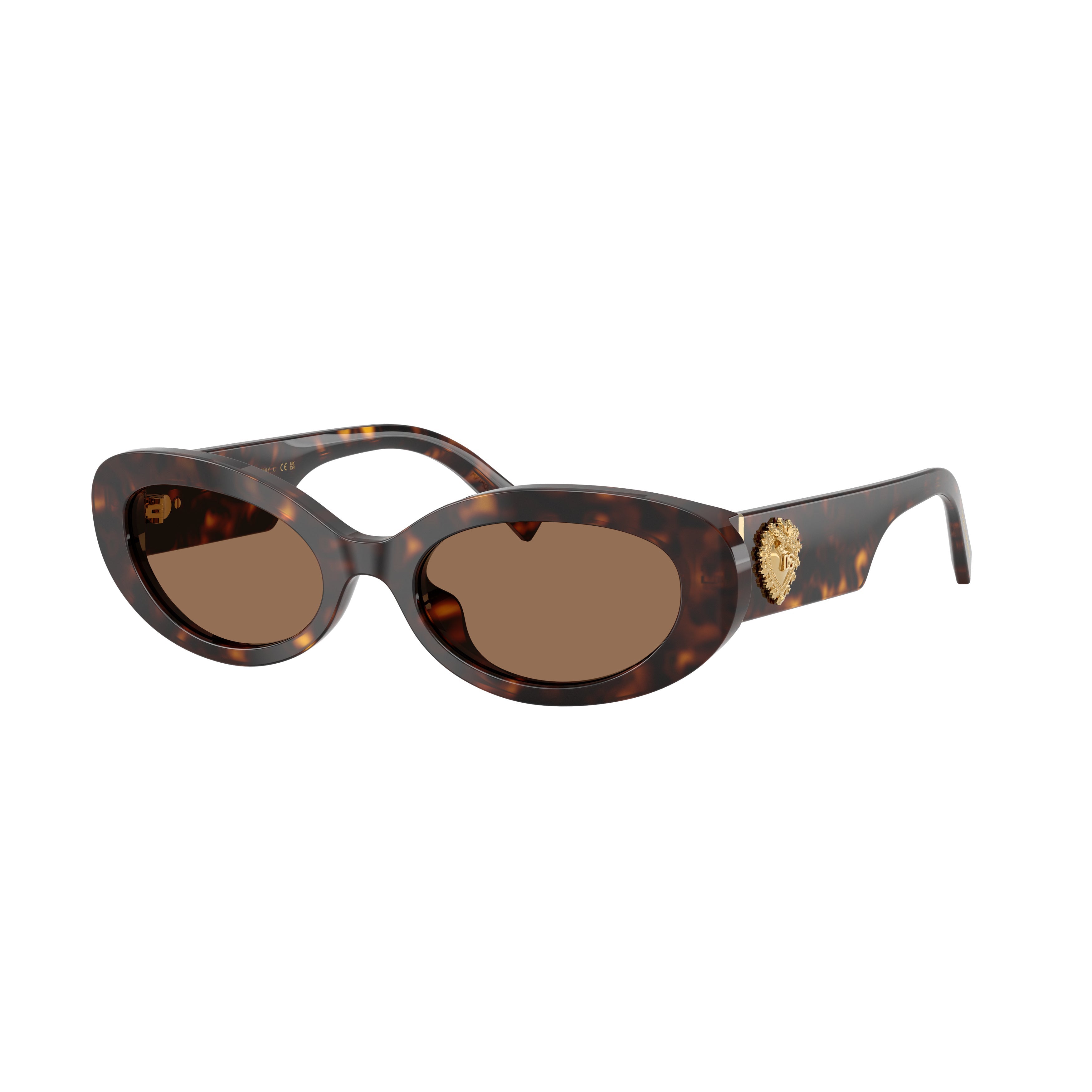 0Dg4537 Tortoiseshell Oval Sunglasses with Gold Heart Emblem