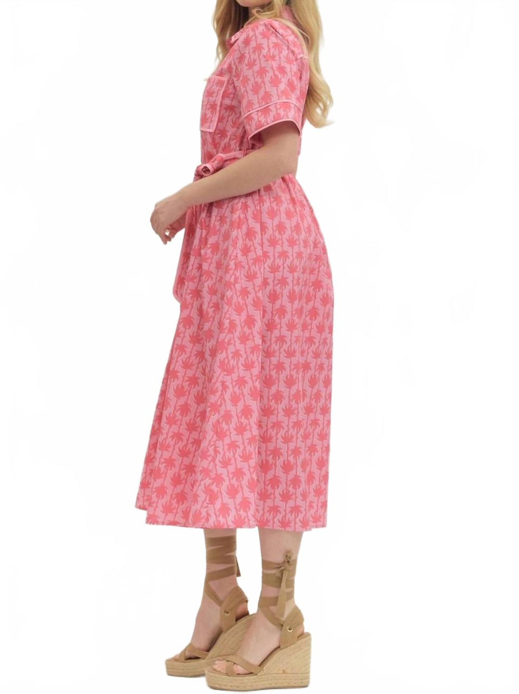 Short Sleeve Botanical Mini Dress In Pink