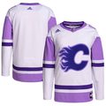 Men's Calgary Flames White/Purple Hockey Fights Cancer Primegreen Authentic Blank Practice jersey