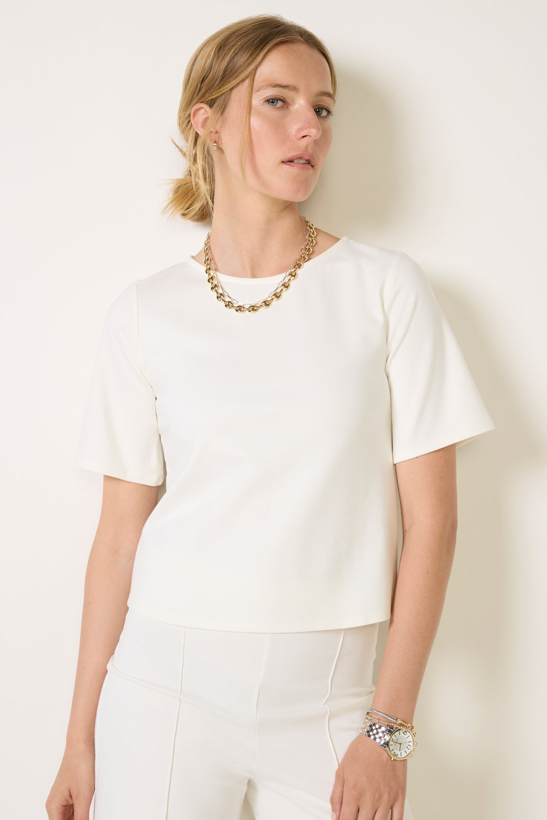 Women's Ponte Knit Short Sleeve Extended Top
