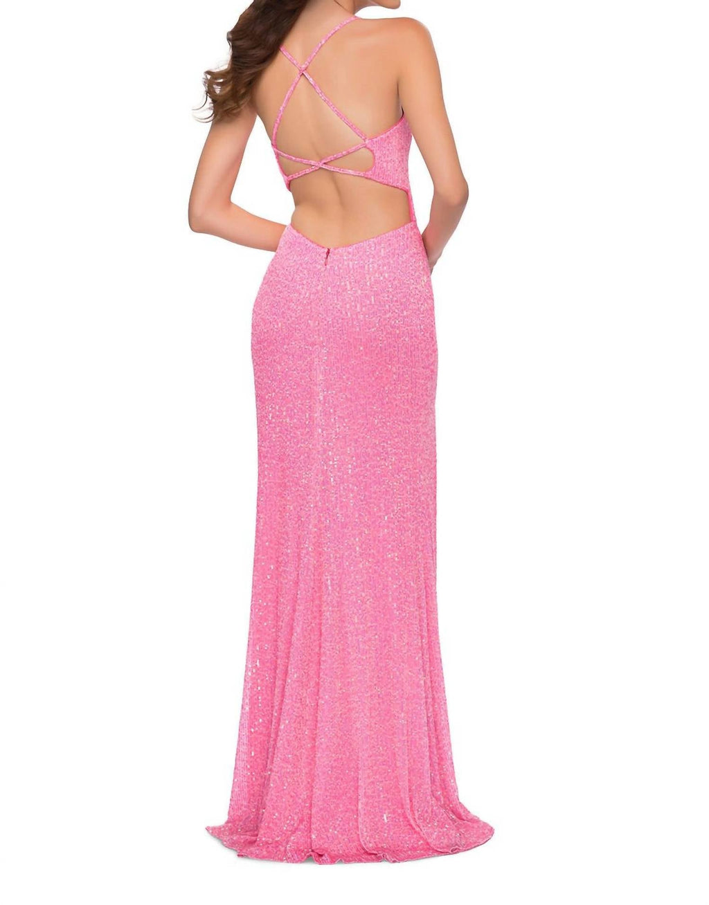 Long Sequin Gown In Neon Pink
