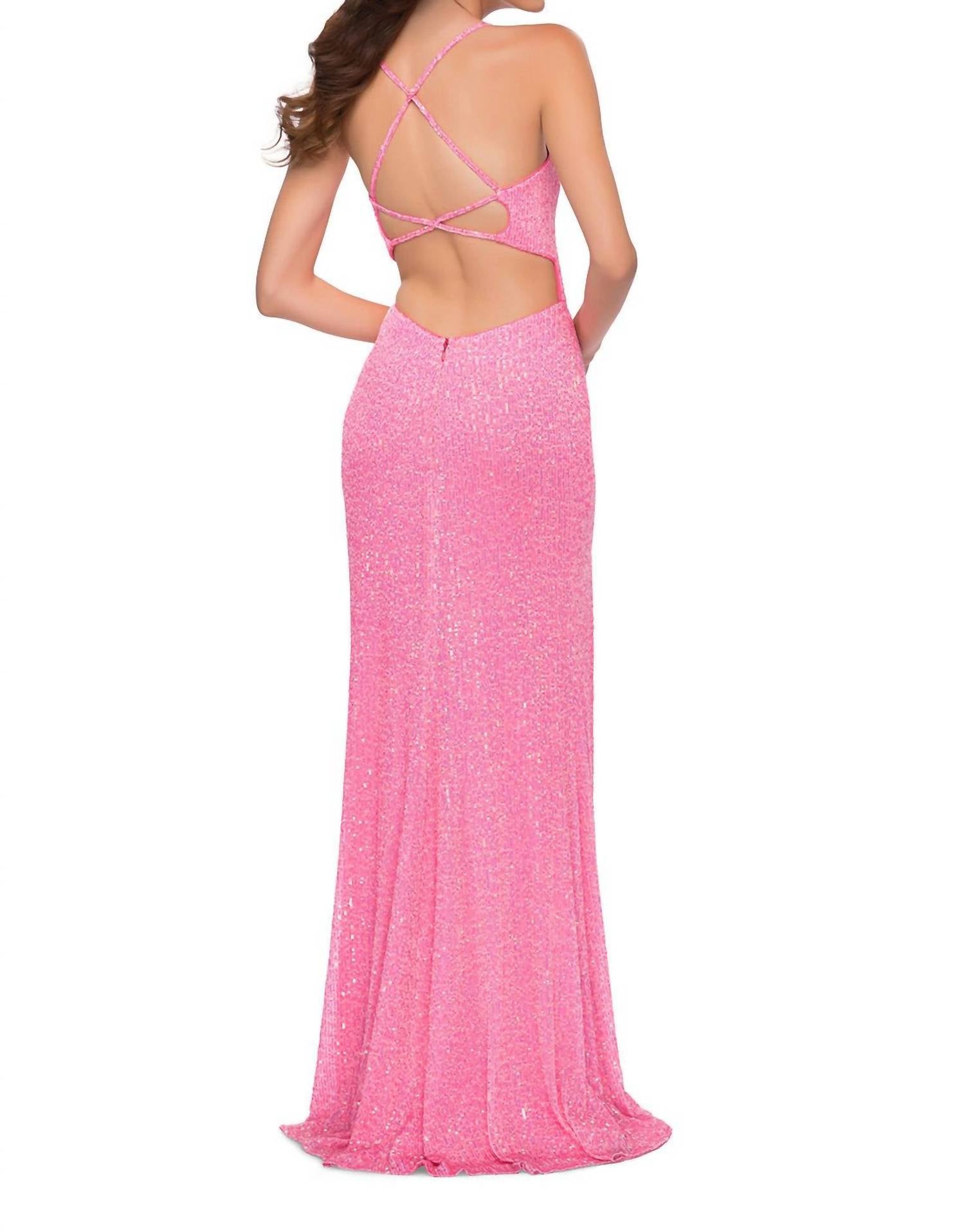 Long Sequin Gown In Neon Pink
