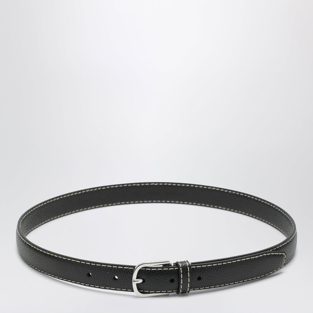 Toteme Slim Hammered Leather Belt In Black Women