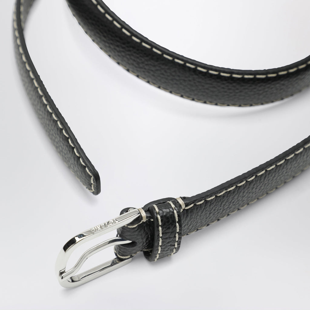 Toteme Slim Hammered Leather Belt In Black Women