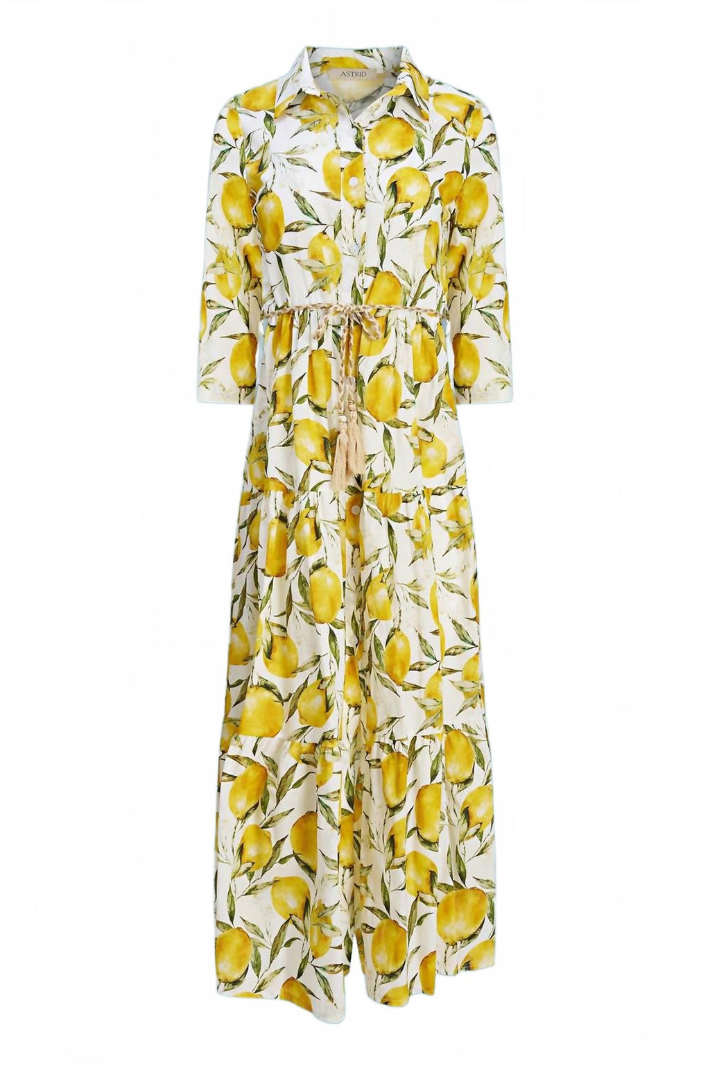 Lemon Print Woven Maxi Dress In White/yellow