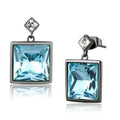 IP Light Black Stainless Steel Earrings with Top Grade Crystal in Sea Blue