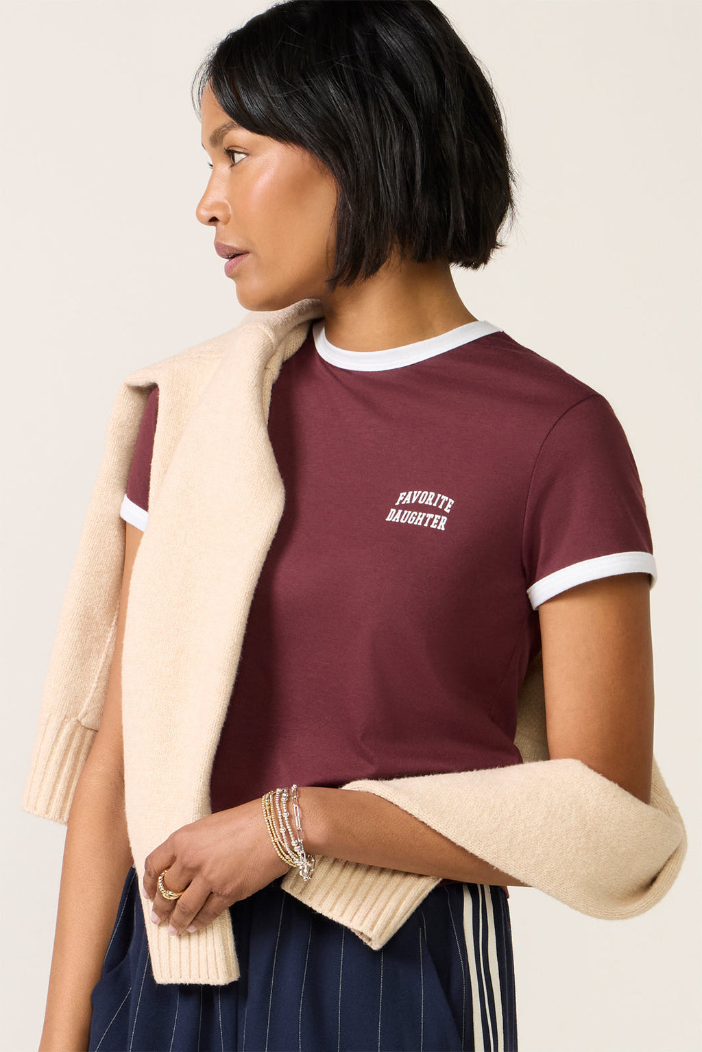Women's Chest Logo Cropped Ringer T-Shirt