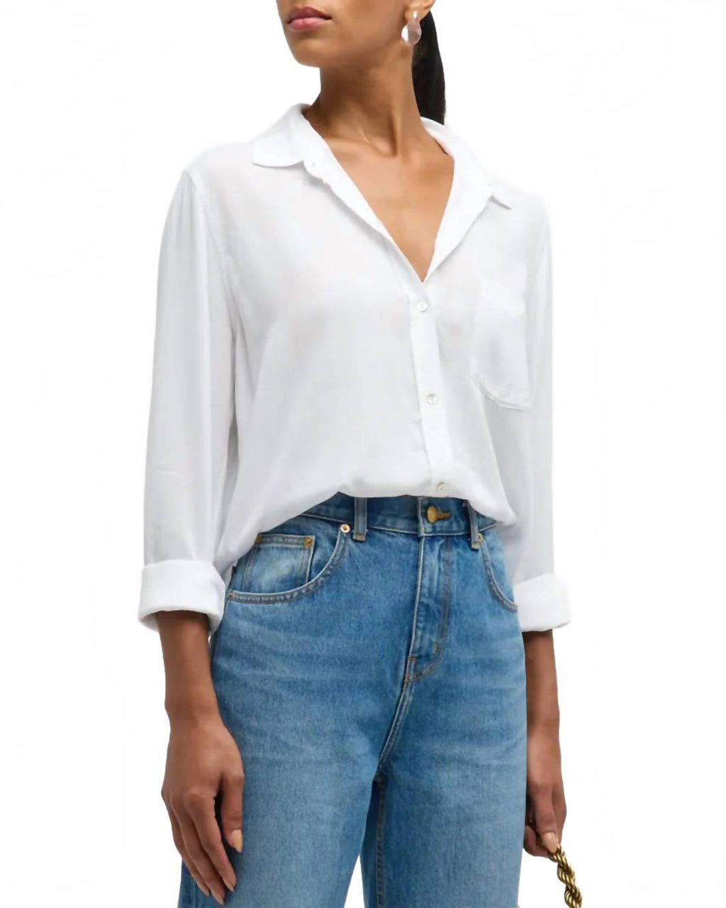 Wren Button Front Shirt In White