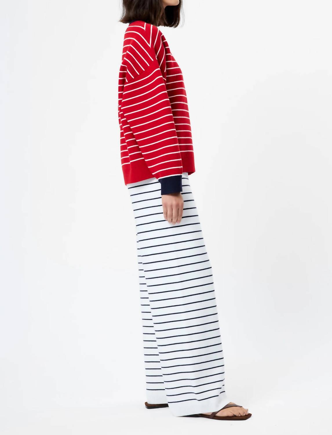 Marley Knit Striped Crew Neck Sweater In Crimson Red/ White