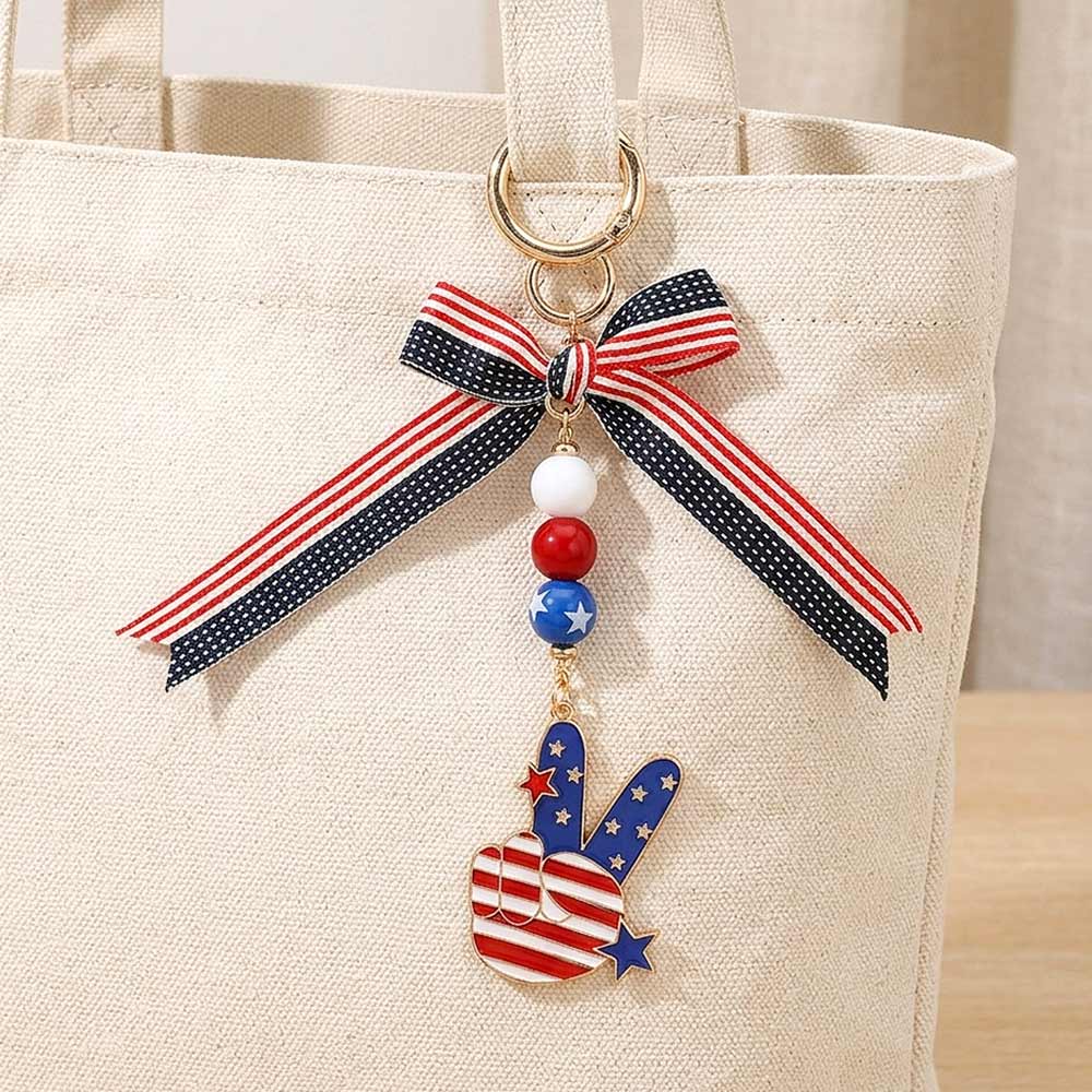 American USA Flag Bow Victory Hand Drop Keychain Bag Charm