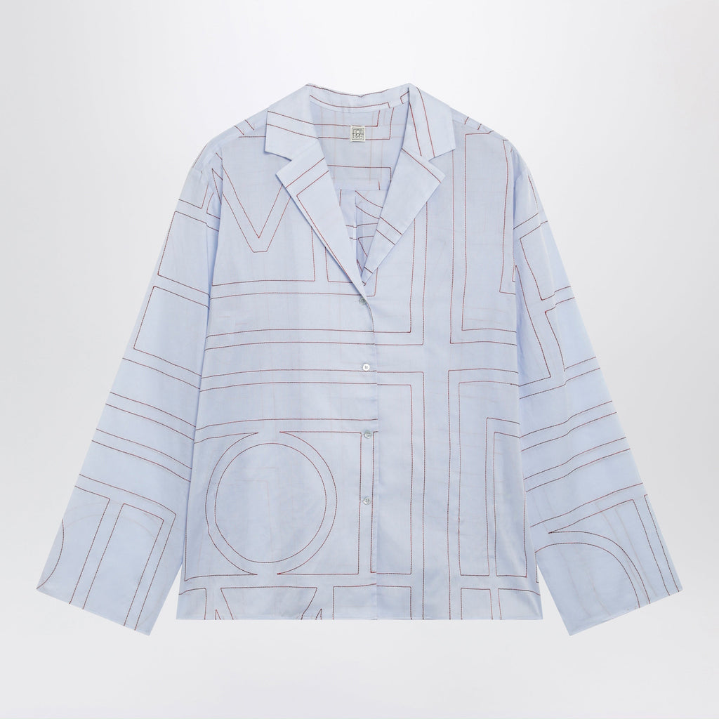 Toteme Light Blue Monogram Pajama Shirt In Cotton Blend Women