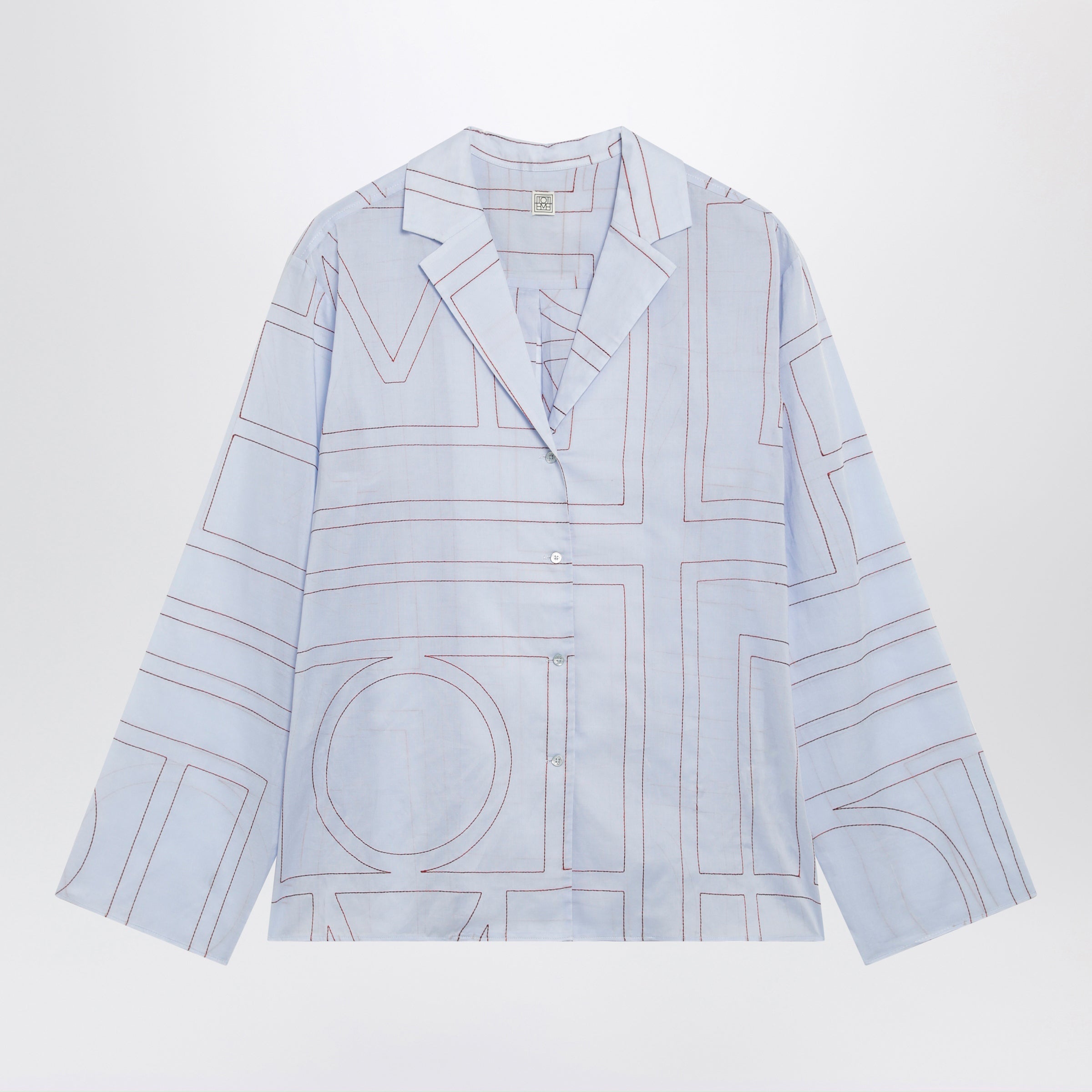 Toteme Light Blue Monogram Pajama Shirt In Cotton Blend Women