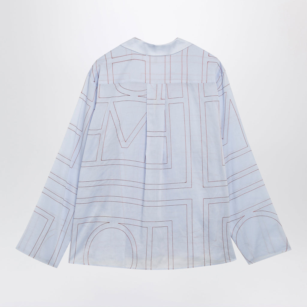 Toteme Light Blue Monogram Pajama Shirt In Cotton Blend Women