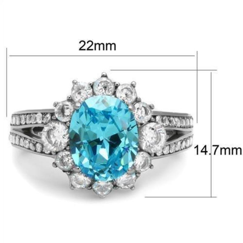 High polished (no plating) Stainless Steel Ring with AAA Grade CZ in Sea Blue