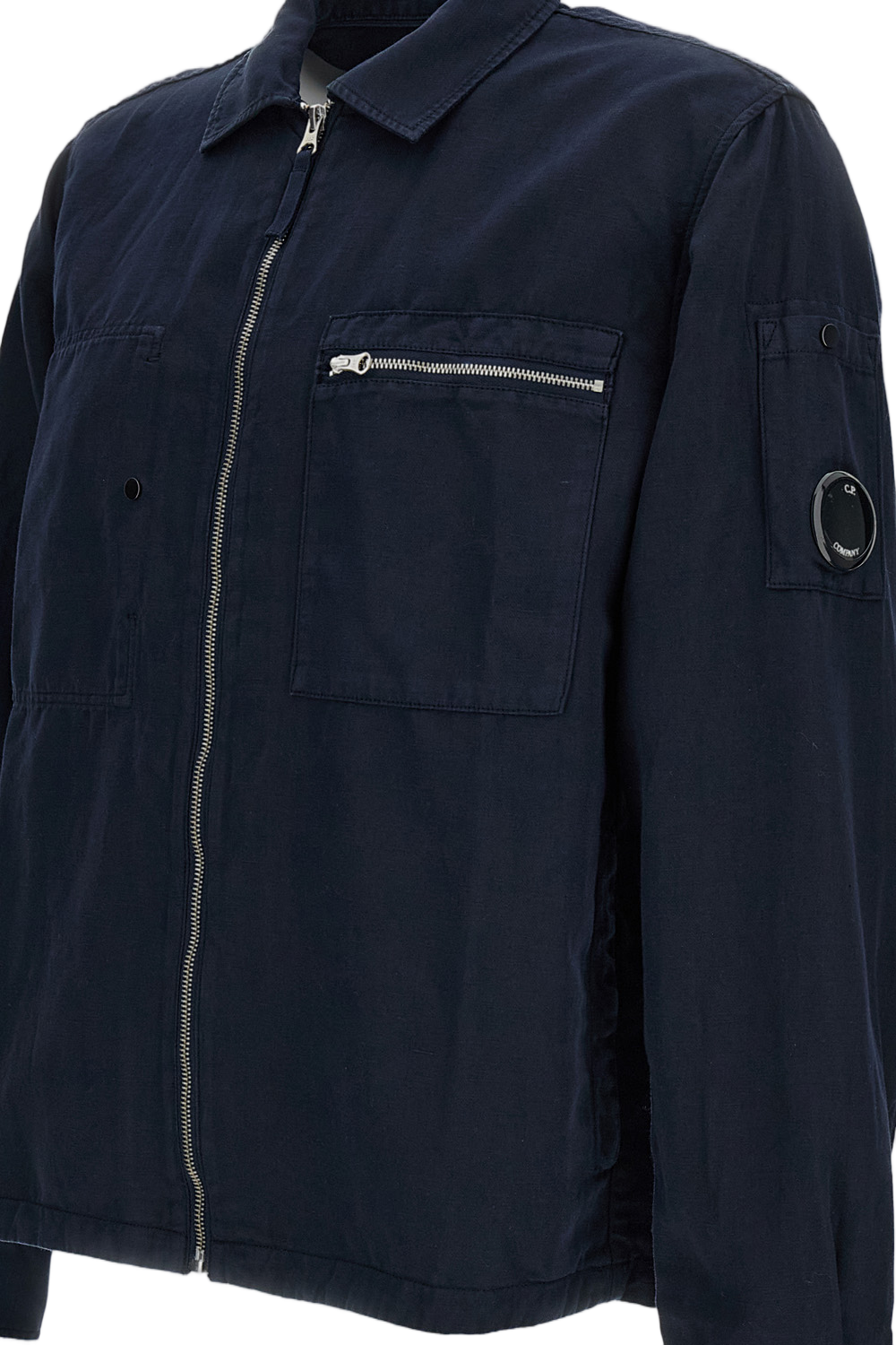 Blue Organic Gabardine Zip Overshirt