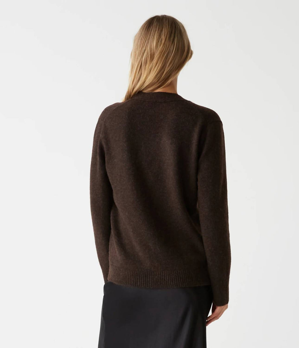 Mariko Long Sleeve Cardigan In Brown