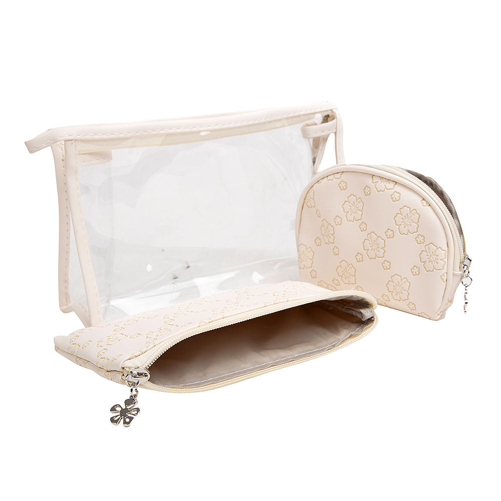3PCS - Floral Clear Travel Cosmetic Pouch Bag Set