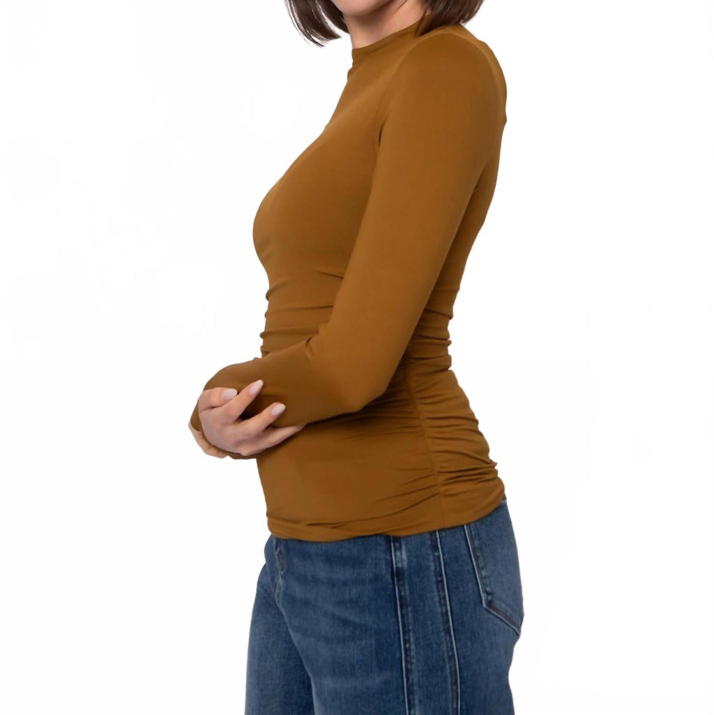 Funnel Neck Ruched Top In Tumeric