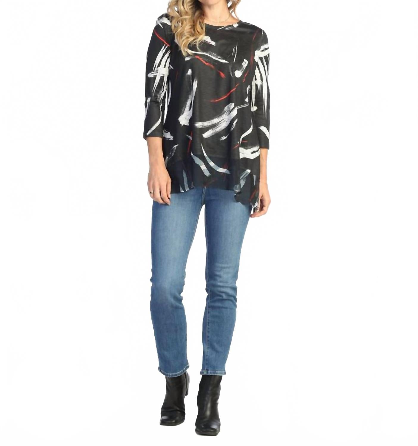 Abstract Colored Chiffon Hem Top In Multicolor