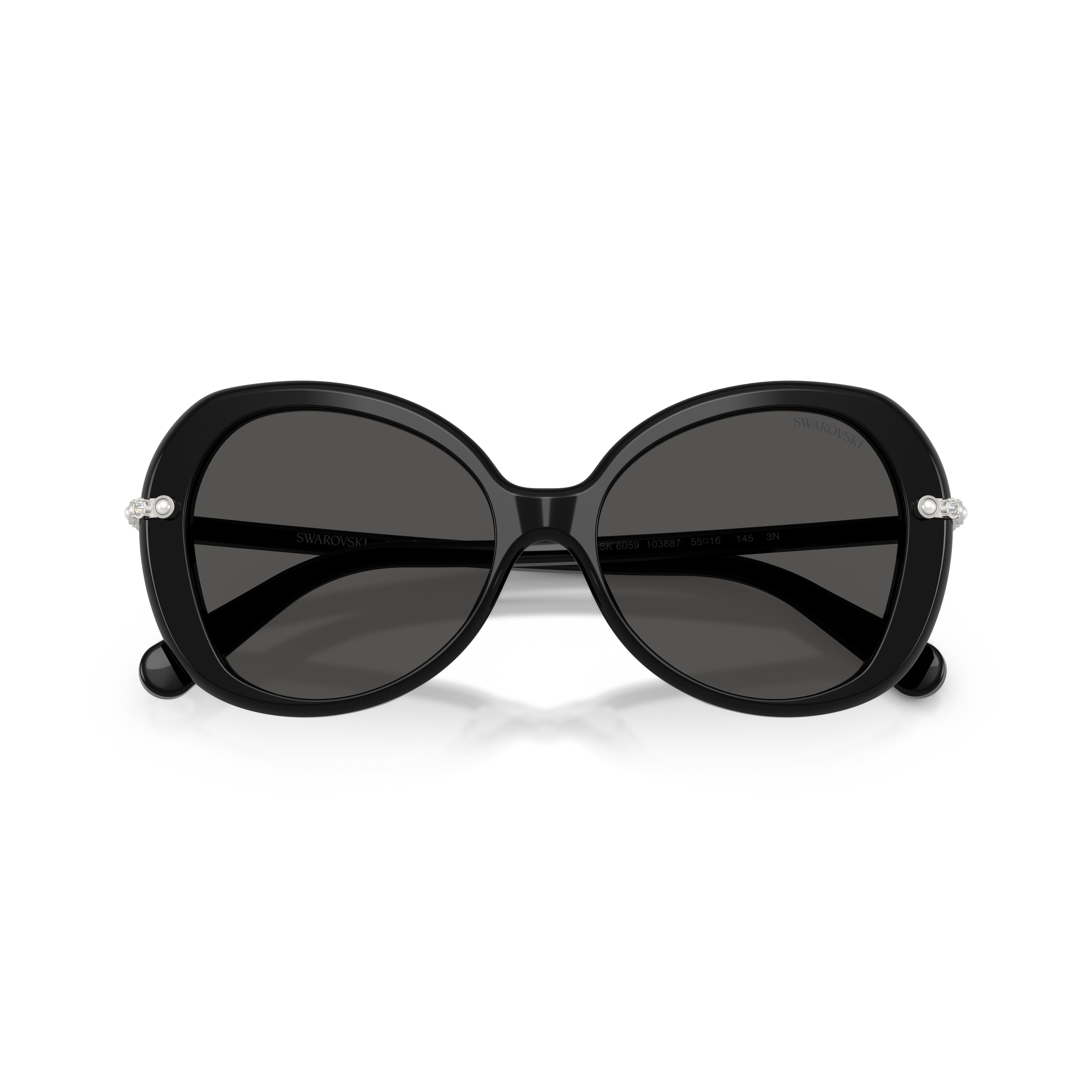 0Sk6059 Rounded Black Acetate Sunglasses with Crystal Embellishments