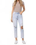 Ripped Stretch Mom Jean In Blue